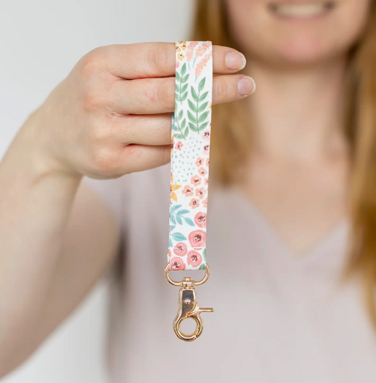 White Floral Wristlet Keychain