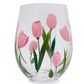 Pink Tulips Hand Painted Stemless Wine Glass