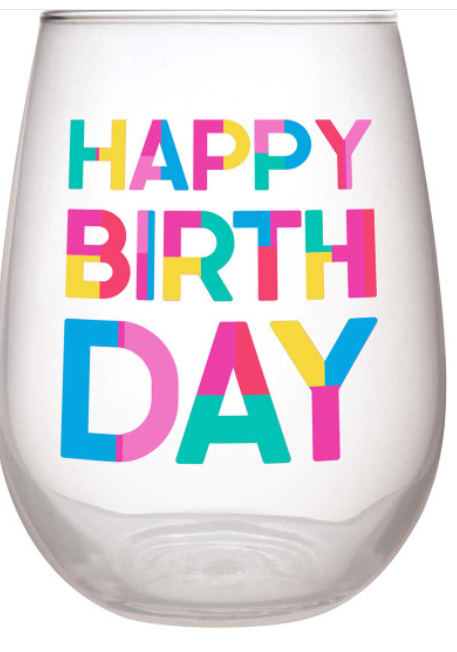 Happy Birthday Stemless Wine Glass