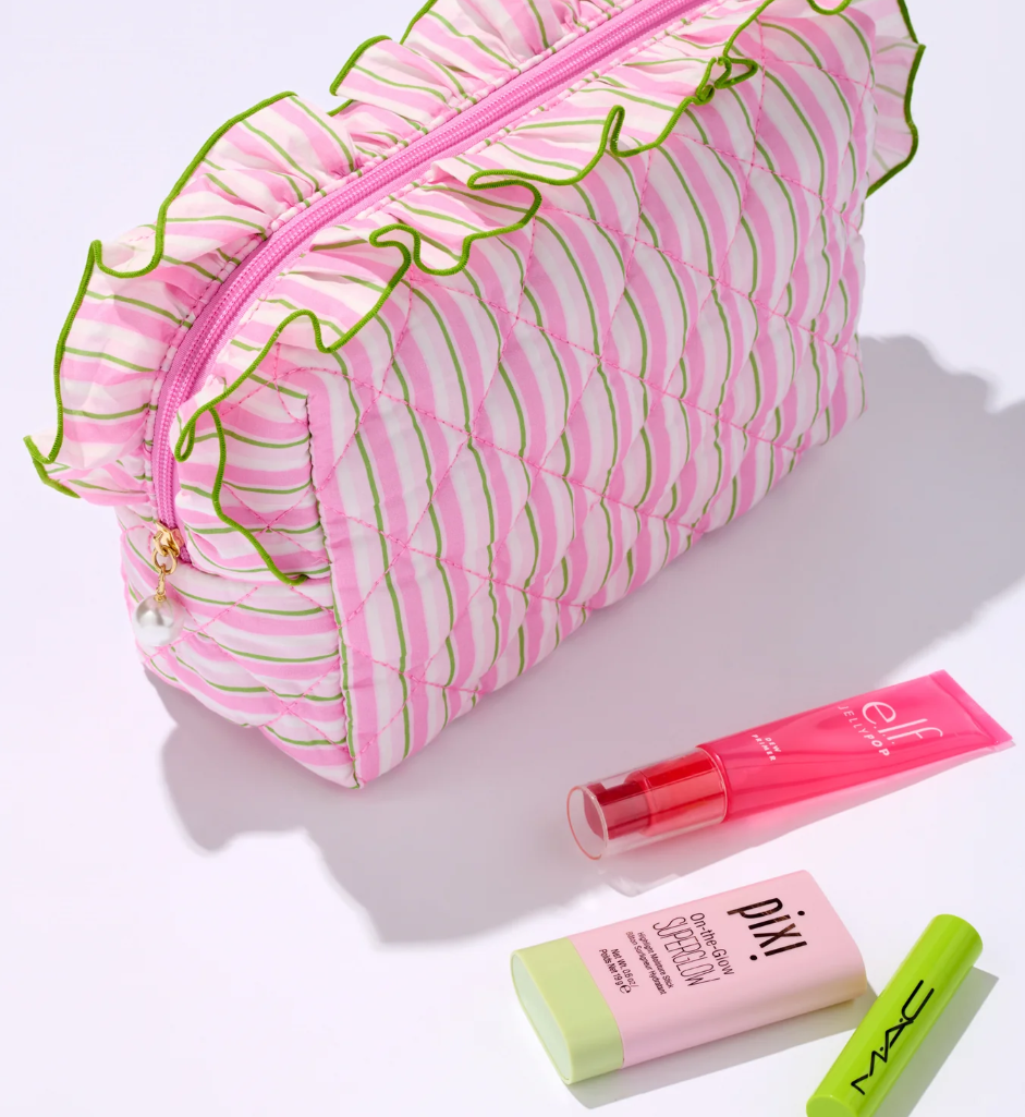 Pink & Green Fancy Large Zip Pouch