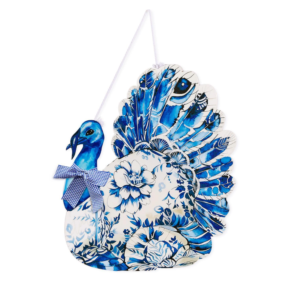 Blue and White Turkey with Bow Door / Wall Hanger
