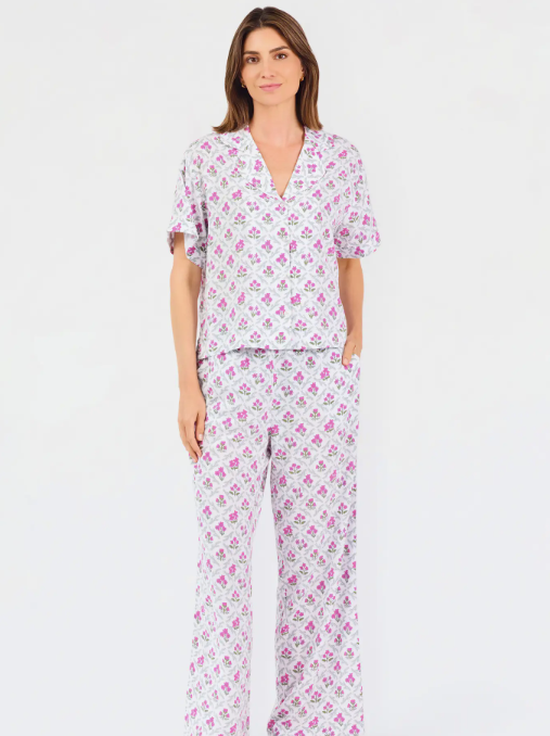 Lattice Crest Pink Leah Pajama Pants Set