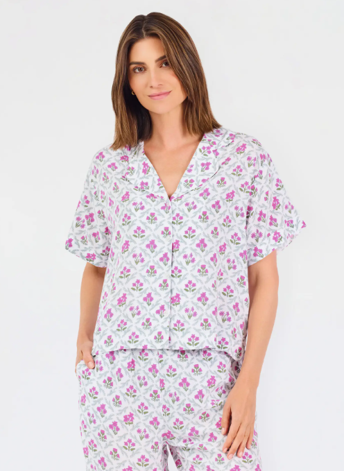 Lattice Crest Pink Leah Pajama Pants Set