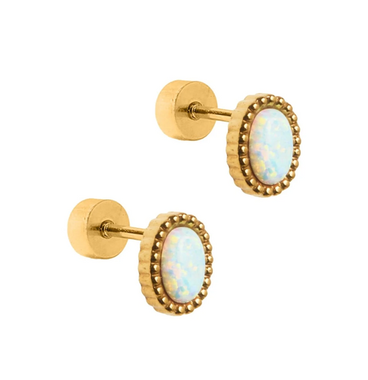 Luna Opal White Stud Earrings