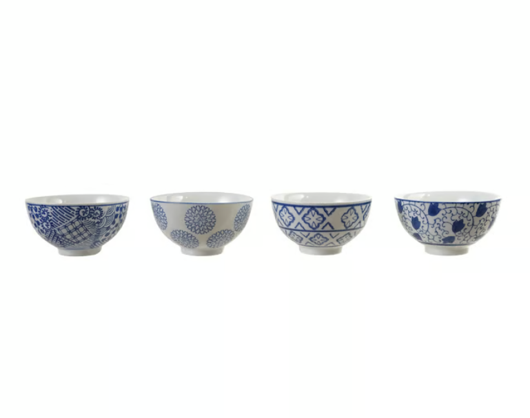 Blue & White Stoneware Footed Bowl