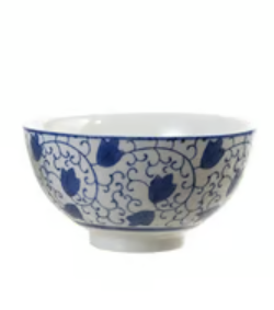 Blue & White Stoneware Footed Bowl