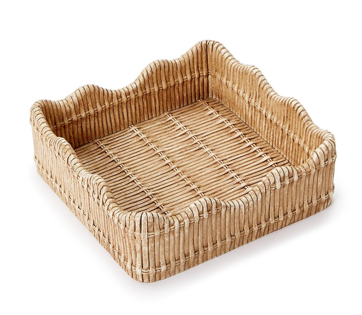 Scalloped Edge Basket Weave Pattern Cocktail Napkin Holder