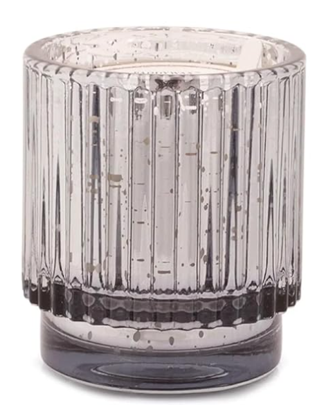 Cypress Fir Ribbed Silver Mercury Glass Candle