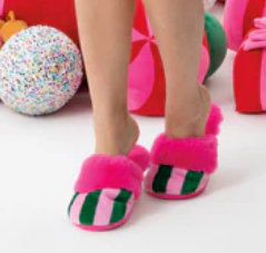 Felicity Stripe Slippers - Green & Pink