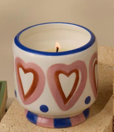 Handpainted "Hearts" Ceramic - Rosewood Vanilla Candle