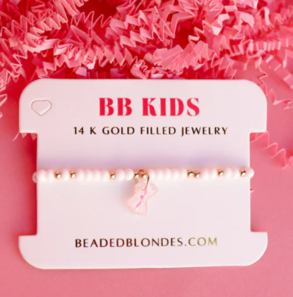 Pink Bow Charm Sprinkle Bracelet (Kids Size)