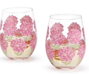 Pink Hydrangea Stemless Wine Glass