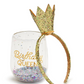 Birthday Queen Double Wall Glitter Stemless Wine Glass and Glitter Crown Headband