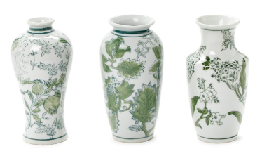 Hand-Painted Green and White Chinoiserie Vases