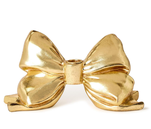 Large Gold Bow Taper Candleholder