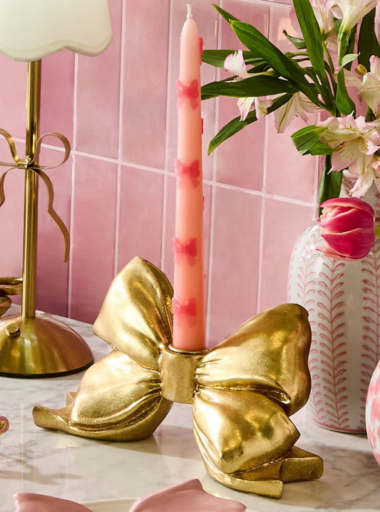 Large Gold Bow Taper Candleholder