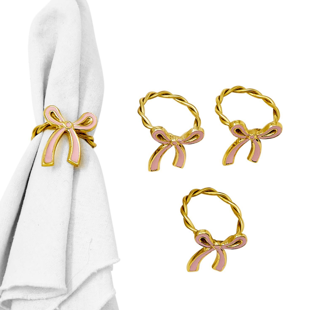 Set of 4 Bow Napkin Rings in Gift Box