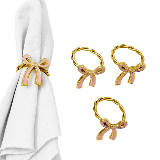 Set of 4 Bow Napkin Rings in Gift Box