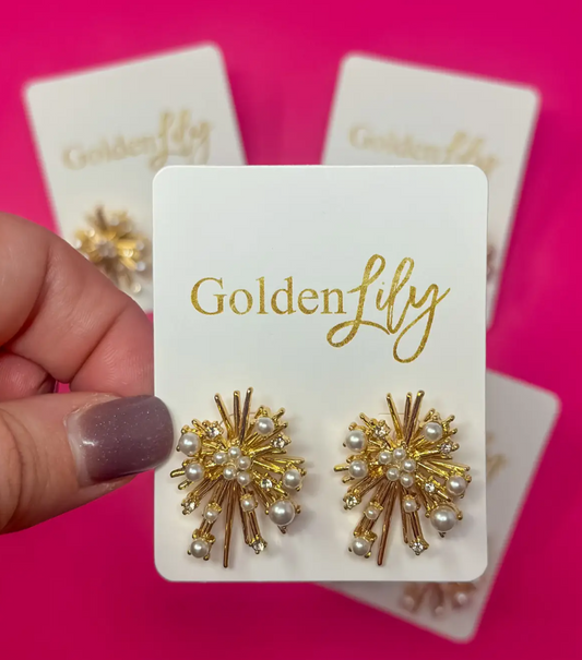 Burst Stud Earrings- Rhinestone and Pearl