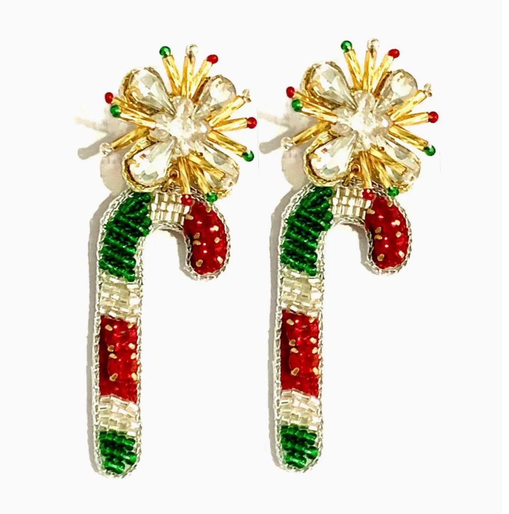 Candy Cane Sparkle Earrings - Red & Green