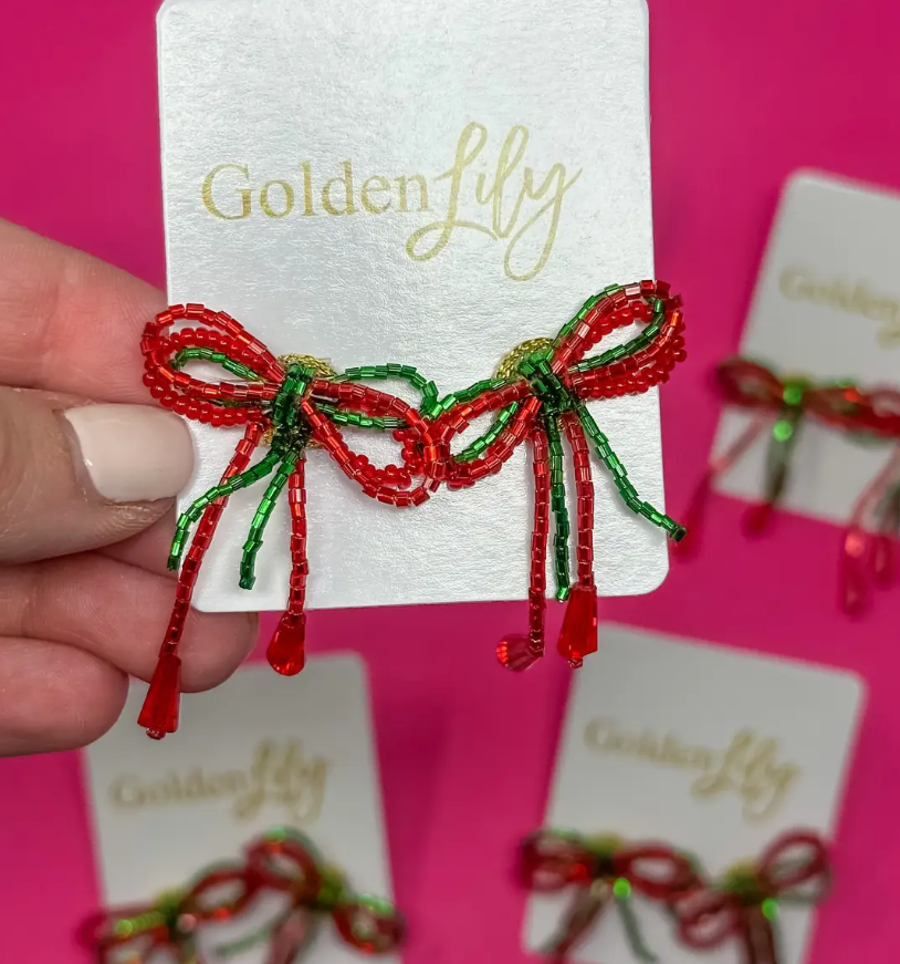 Christmas Mini Bow Earrings - Red and Green