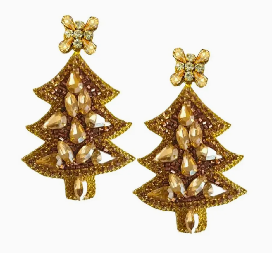 Christmas Tree Sparkle Earrings - Gold