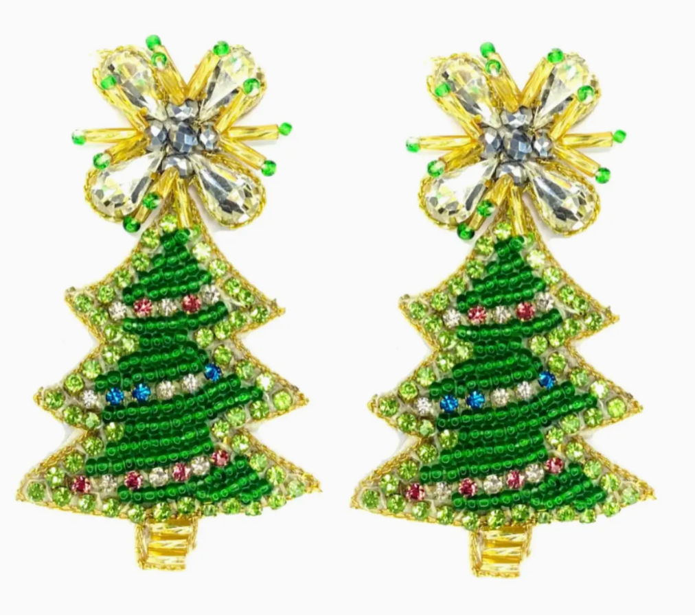 Christmas Tree Sparkle Earrings - Green