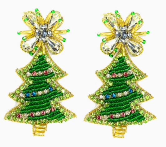 Christmas Tree Sparkle Earrings - Green