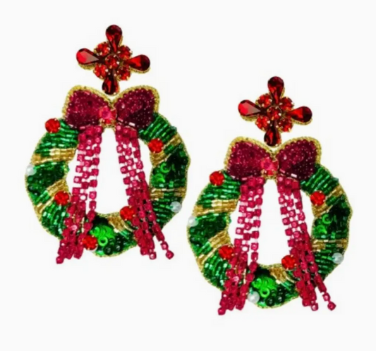 Christmas Wreath with Bow Earrings
