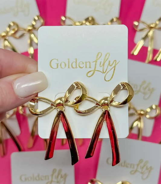 Metal Bow Earrings - Gold
