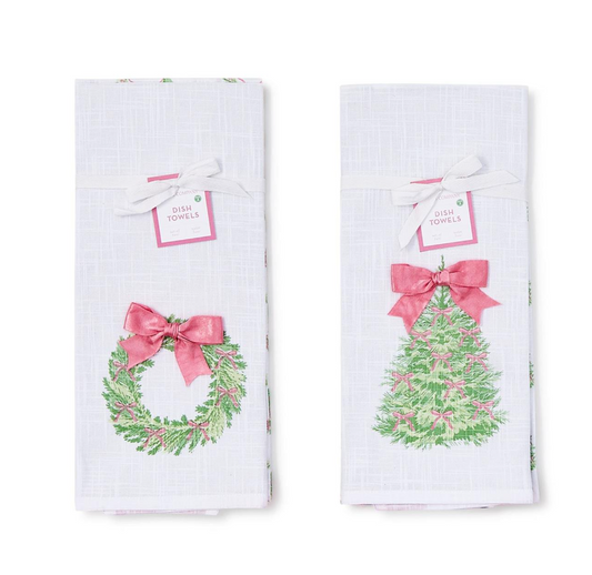Set of 2 Christmas Bow Tea Towels