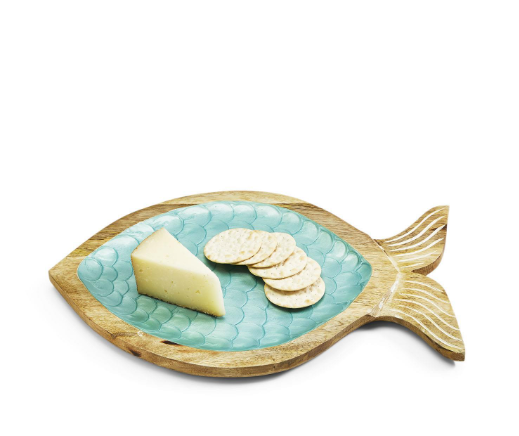 Shimmering Scales Hand-Crafted Fish Tray - Mango Wood/Lacquer