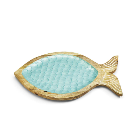 Shimmering Scales Hand-Crafted Fish Tray - Mango Wood/Lacquer