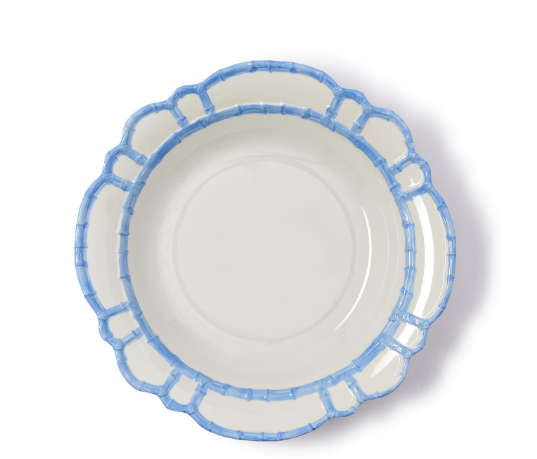 French Blue Bamboo Touch Bowl with Bamboo Rim  - 100% Melamine
