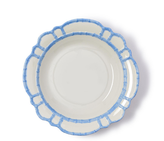 French Blue Bamboo Touch Bowl with Bamboo Rim  - 100% Melamine