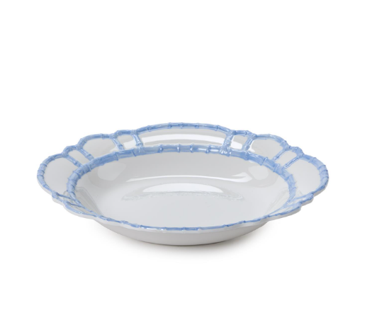French Blue Bamboo Touch Bowl with Bamboo Rim  - 100% Melamine