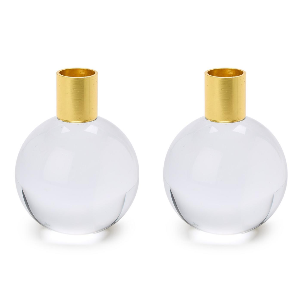 Clear Taper Candlestick Candleholders - Crystal Glass/Iron