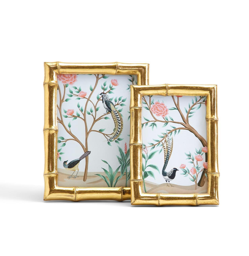 Gold Faux Bamboo Photo Frame with Flora and Fauna Art