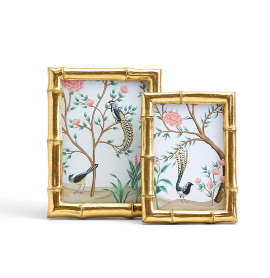 Gold Faux Bamboo Photo Frame with Flora and Fauna Art