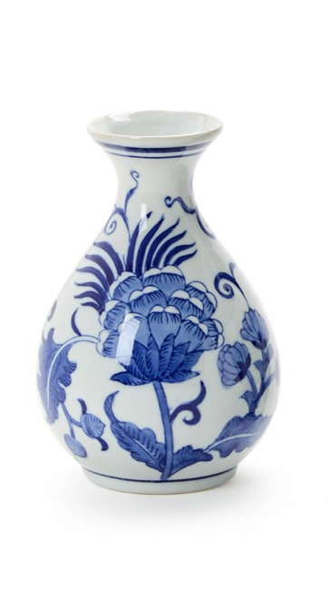 Blue Willow Hand-Painted Floral Chinoiserie Vases