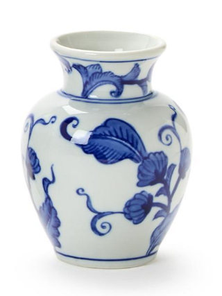 Blue Willow Hand-Painted Floral Chinoiserie Vases