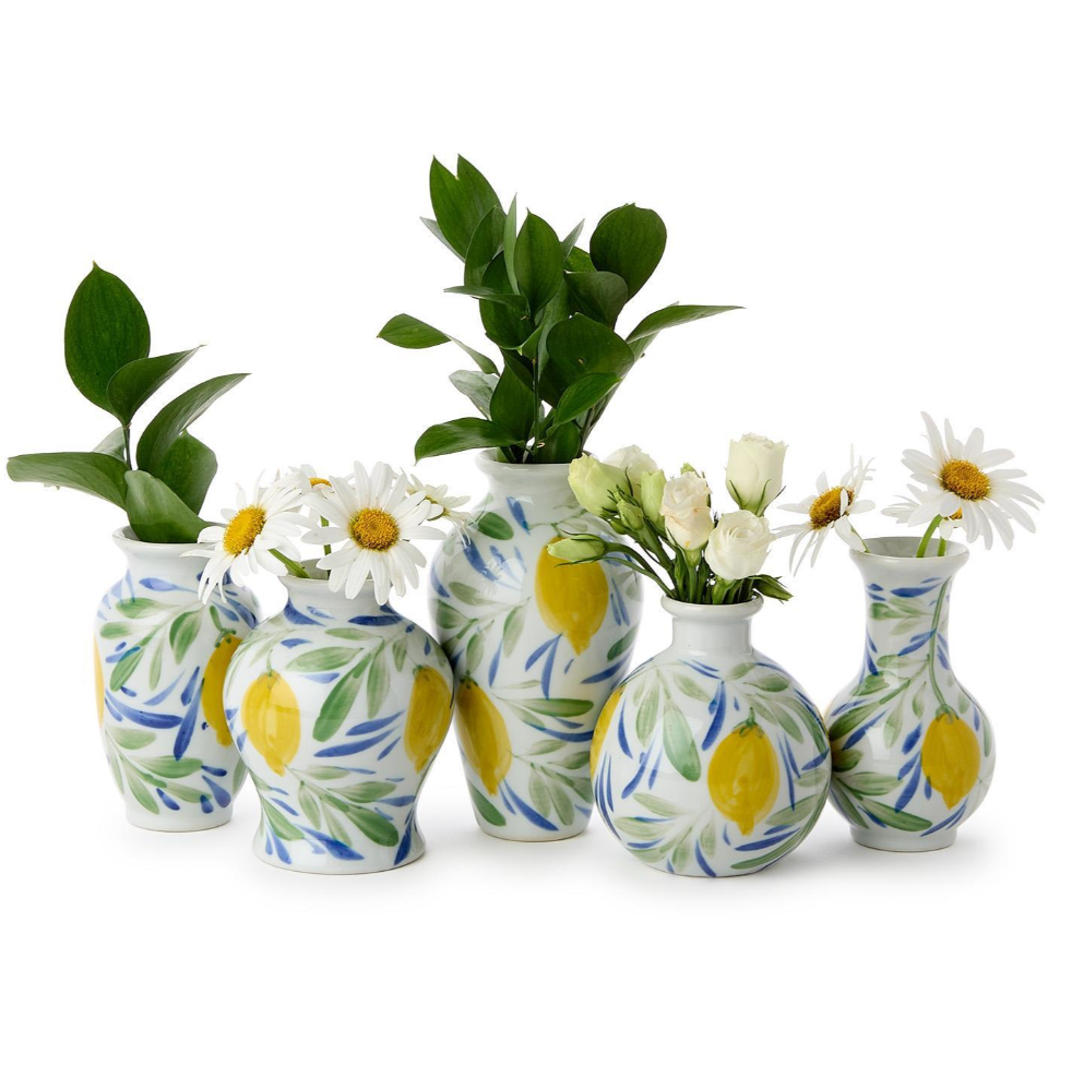 Lemon Grove Hand-Painted Mini Lemon Vases