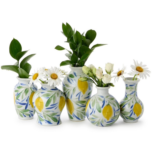 Lemon Grove Hand-Painted Mini Lemon Vases
