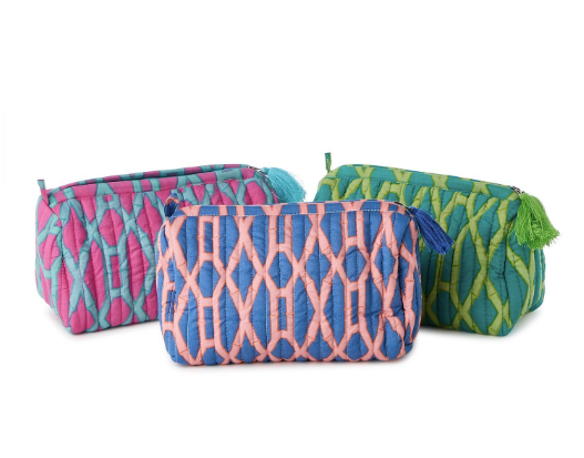 Preppy Bamboo Printed Cotton Quilted Cosmetic Bags Lined in a Waterproof Material