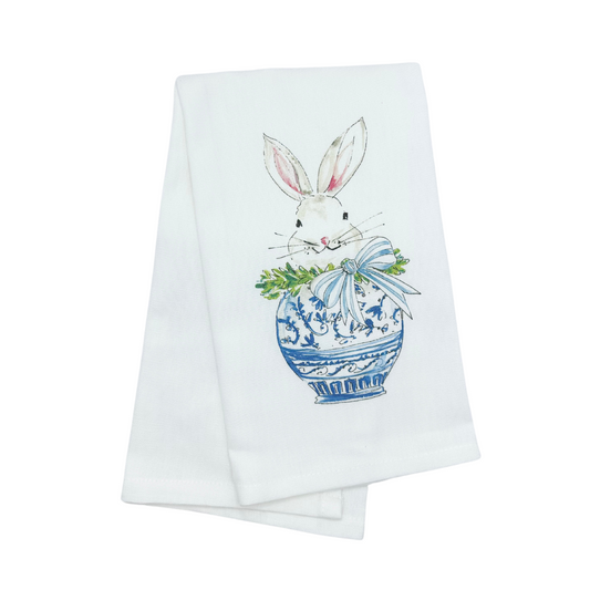 Kitchen Towel-Bunny in Chinoiserie Pot